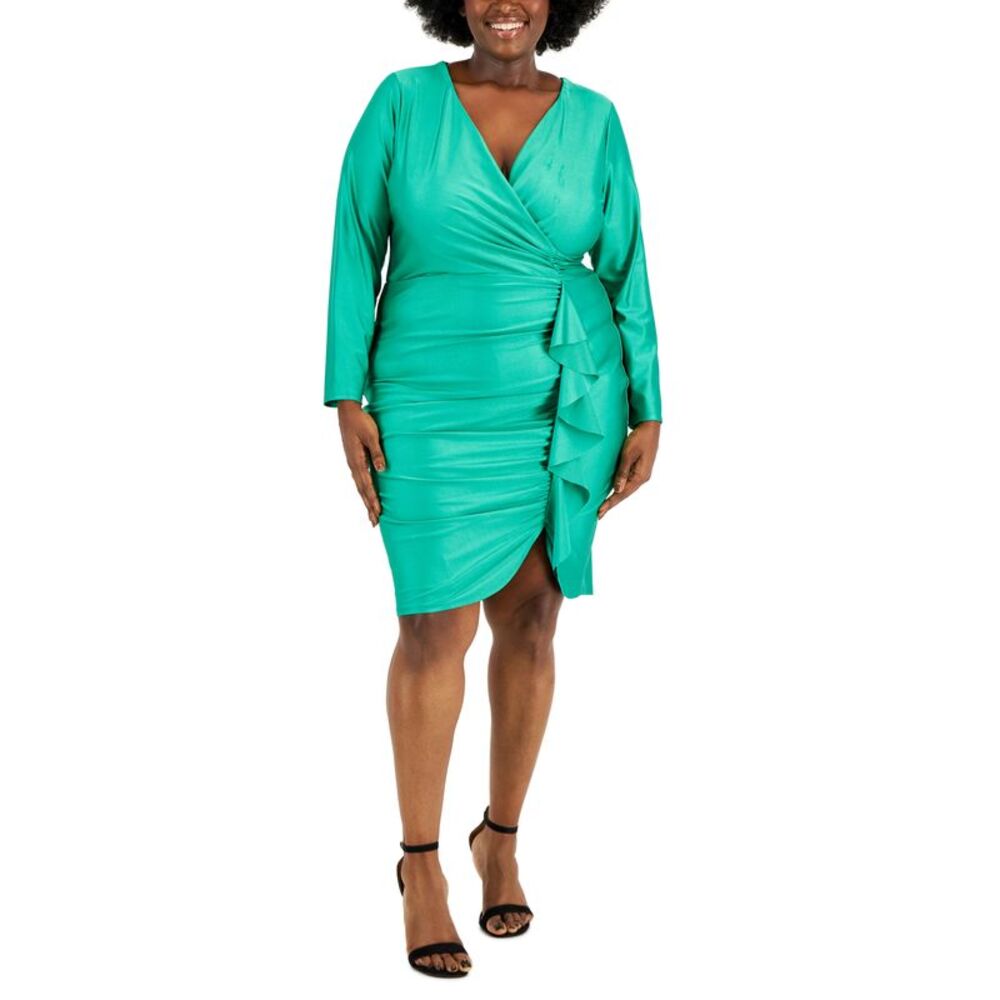 B Darlin Trendy Plus Size Satin Surplice Bodycon Dress